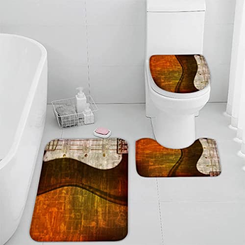 Badezimmerteppich-Set 3Teilig Notiz rutschfest Waschbar Badematte Badezimmer Weich Mikrofasern WC-Deckelbezug Musiknoten…