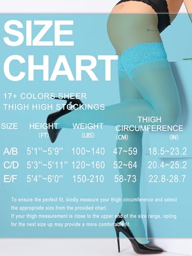 Image of DancMolly Silky Thigh High Stockings, with 17+ Colors Sheer Silicone Lace Top Pantyhose for Women