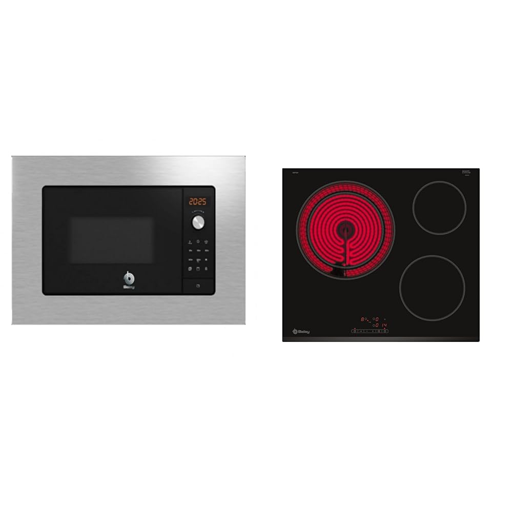 Balay 3CG6142X3 - Microondas, electrónico, Encastrable con marco, 38 cm, 20 l, 5 F, Aqualisis, Ap & 3EB715LR - Placa Vitrocerámica, 60cm, 2 Zonas, 5.700W, Función Silencio, Control Táctil