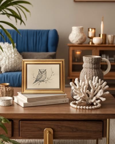 Image of VIYYIEA Vintage Gold Framed Wall Art for Living Room, Owl Canvas Prints Home Decor, Sketch Painting Picture, Bedroom Wall Decor Gifts for Friends or Family -【Owl】-(10L x 8W)