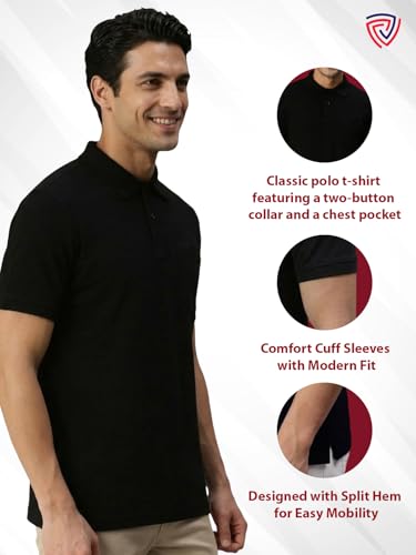 Image of Lux Cozi Men's Polo T-Shirt Regular Fit Half Sleeves with Pocket | Cotton Blend Polo Neck Collar T-Shirt for Men | Casual, Office Comfortable Breathable T-Shirt | Stylish Plain Tee