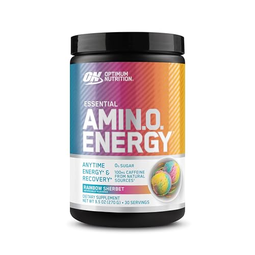 Optimum Nutrition New Flavor Amino Energy - Pre Workout with Green Tea, BCAA, Amino Acids, Keto Friendly, Green Coffee Extract, Energy Powder - Rainbow Sherbet, 30 Servings (Packaging May Vary)