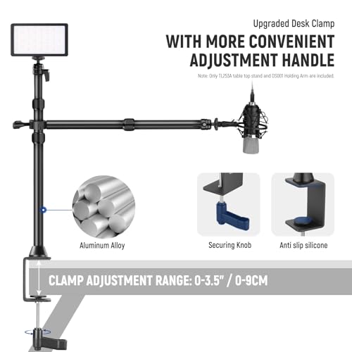 Image of NEEWER Desk Stand with 2 Telescopic Boom Arms Phone Holder for Mic Camera Webcam Ring Light, Desktop Overhead Microphone Mount with C Clamp, Ball Heads, Screw Adapter, Cleaning Cloth, TL253A+DS001