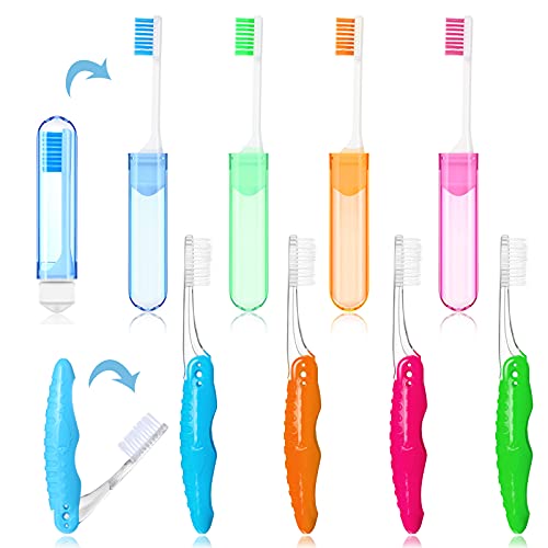 8 Pieces Foldable Toothbrush Travel Folding Toothbrush Portable Soft Toothbrush Compact Travel Toothbrush Camping Soft Bristle Toothbrush Kit for Sensitive Gums Travel Camping School Home,Random Color