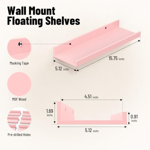 Image of BAYKA 15.7x5.12 Floating Shelves for Wall,Room Decor,Raised Lip,6 Pack
