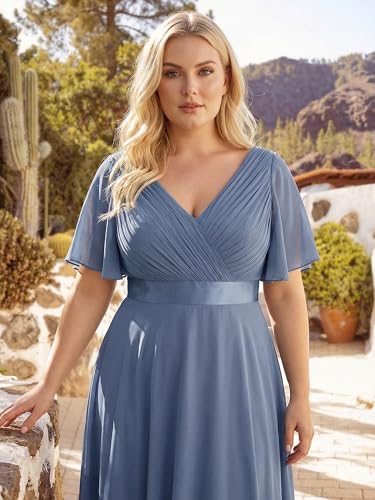 Image of Ever-Pretty Women's Chiffon Formal Evening Dresses for Curvy Women V-Neck Plus Size Floor Length Bridesmaid Dress