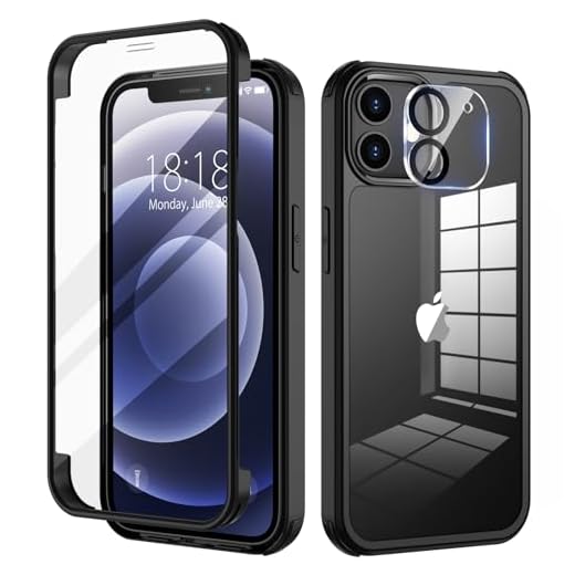 seacosmo Coque pour iPhone 12 Mini avec Verre Trempé Protection écran et Caméra Arrière Protecteur [9H Dureté], Antichoc Intégrale Ultra Mince 360° Protection Bumper Robuste Transparente - Noir