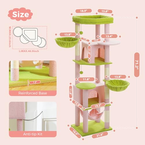 Árbol para Gatos Alto de 71.2 Pulgadas con 2 Condos y 3 Hamacas miniatura 2