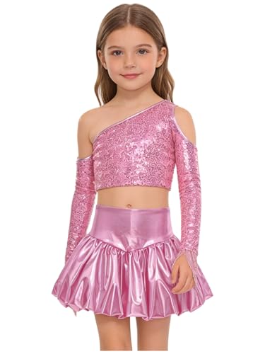 Vêtements danse jazz fille rose 7-8 ans avec haut asymétrique et short hip hop