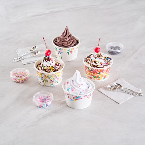 Image of Restaurantware Paper Cups 200 Count 8 Ounce Square Disposable Ice Cream Containers, Leak-Resistant Paper Dessert To Go Cups, Hot And Cold Food, Durable Assorted Sprinkle Design