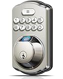 Veise Fingerprint Door Lock, Keyless Entry, Auto Lock, Electronic Keypad Deadbolt for Front Door, Biometric, Anti-Peeking Password, Easy Install, Satin Nickel