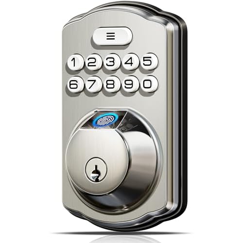 Veise Fingerprint Door Lock, Keyless Entry, Auto Lock, Electronic Keypad Deadbolt for Front Door, Biometric, Anti-Peeking Password, Easy Install, Satin Nickel Satin Nickel Traditional