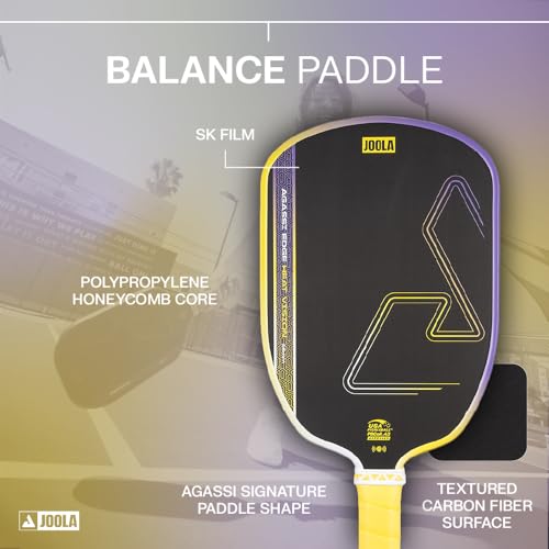 Image of JOOLA Agassi Heat Vision 16mm Pickleball Paddle - New Shape w /Extended Sweet Spot - Textured Carbon Fiber Surface for Spin - SK Film for Less Vibration - USAP Approved - NFC Chip Enabled