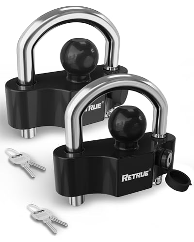 Image of RETRUE Universal Coupler Lock Trailer Locks Ball Hitch Trailer Hitch Lock Adjustable Security Heavy-Duty Steel Fits 1-7 /8 Inch, 2 Inch, 2-5 /16 Inch Couplers (Black & Silver, Pack of 2)