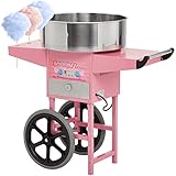 RIEDHOFF Cotton Candy Machine with Cart, Electric Cotton Candy Maker with 21 inch Stainless Steel Bowl for Family, Party, Amusement Park, Carnival- Pink