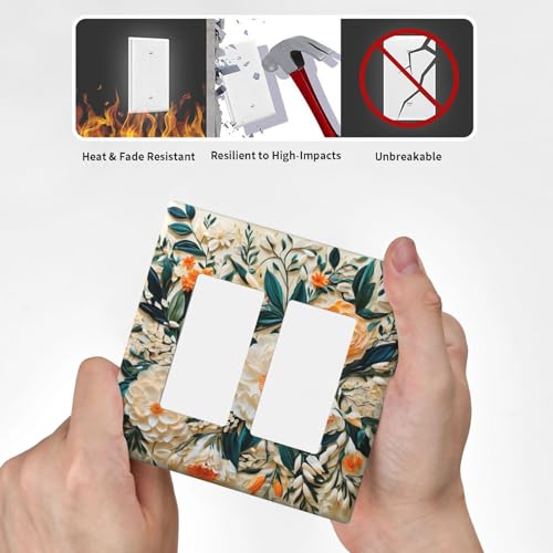 Decorative Outlet Covers Rustic Big Flowers Abstract Floral 2 Gang Wall Plate Double Rocker Two Switch Wall Cover Plate Light Switch Cover Plate Faceplate for Country Bedroom Home Decor