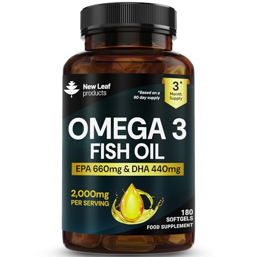 Omega 3 Softgels 660mg EPA & 440mg DHA High Strength 2000mg - 180 Softgel Omega 3 Fish Oil Capsules for 3 Months of Supply Fish Oil Omega 3 Supplements