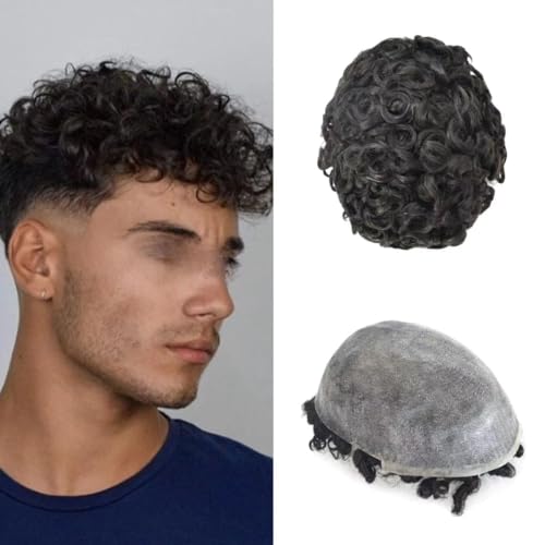 20MM Curly Toupee 0.1mm PU Base Human Hair Replacement Systems Men’s Hairpiece Brazilian Hair Wig8
