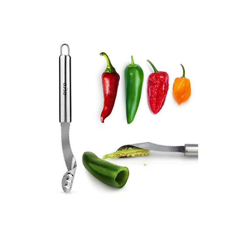 ESRE Stainless Steel Pepper Core Remover, Jalapeno Pepper Corer Tool Chili Deseeder, Sharp Edge Kitchen Gadget Seed Remover Dishwasher Safe, Slice off Vegetables tops for Barbecue