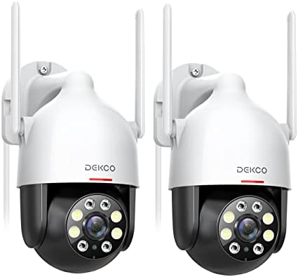 DEKCO 2K Überwachungskamera Aussen, 360° PTZ, 24/7 Aufzeichnung, Kabelstrom | SD-kompatibel (ohne), nur 2.4G Wifi, PIR, Automatische Verfolgung, 30m Nachtsicht in Farbe, 2-Wege Aud
