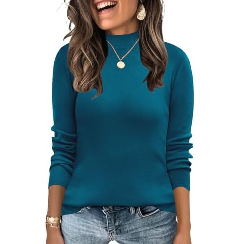 LOMON Mock Neck Tops for Women Long Sleeve Dressy Casual Lightweight Basic Knitted Pullover Sweater S-XL