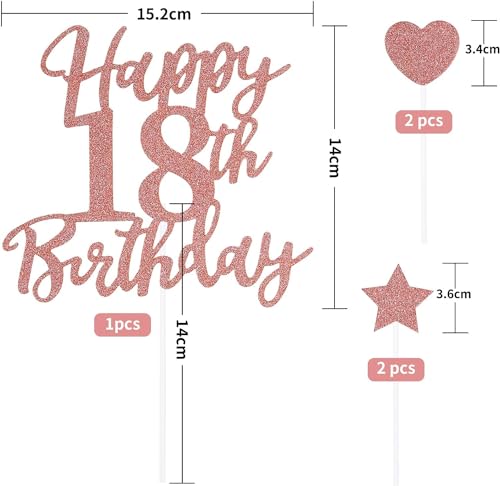 18th Birthday Cake Topper, Rose Gold Happy 18th Birthday Cake Topper and Balloon Cake Topper for Girl Birthday Cake Decorations