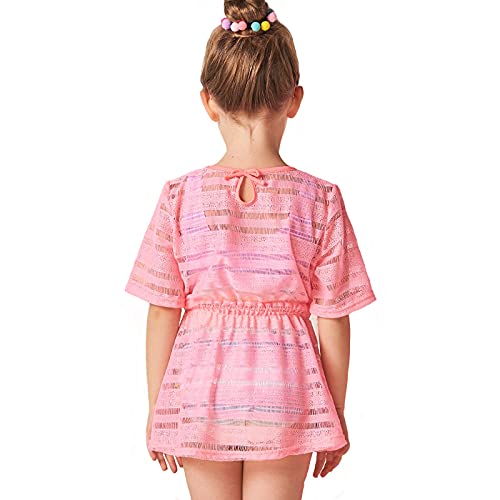 Julysand Toddler Girls Swimwear Cover Ups Kids Quick Dry Pink Drawstring Blouse Bow Swimsuit Coverup Beach Dress with Sleeve2