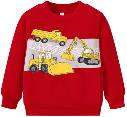 Image of Akyzic Toddler Boys Sweatshirts Cotton Crewneck Truck Shirt Dinosaur Long Sleeve Pullover Tops Tees 2-8T