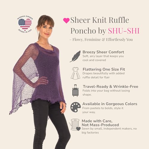 Image of SHU-SHI Women's Sheer Knit Poncho Shrug Lightweight Asymmetrical Ruffle Wrap Dressy Summer Shawl Cover Up Top