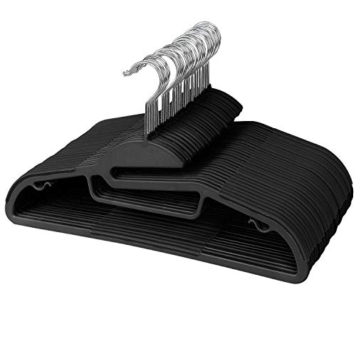 Grandma Shark Antideslizante Perchas de Plástico, Mojado y seco, con Gancio per Cravatte y 360u00b0 Gancho (Negro, 30)