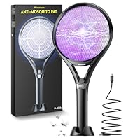 Minimoon Electric Fly Swatter with LED Display, 2000mAh Rechargeable Fly Swatter Racket, 2500V Bug Zapper Racket Dual Modes, Mosquito Killer Lamp with 3 Layers Safety Mesh for Indoor Outdoor Camping