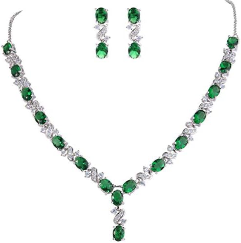 Clearine Women's Wedding Bridal Cubic Zirconia Infinity Y-Shape Necklace Dangle Earrings Set