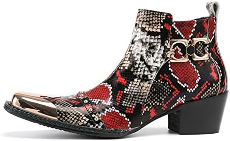 Santimon Mens Chelsea Boots Western Leather Fashion Red Casual Square Toe Metal Tip Dress Shoes 10 | Image 1