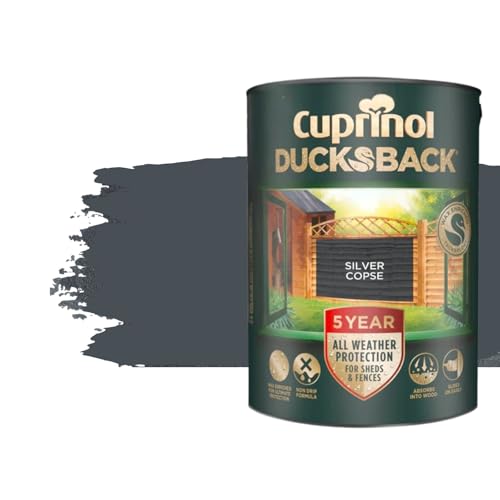 Image of Milena 5L Ducksback Silver Copse Waterproof Shed Paint, Wax Enriched Fence Paints 5 Year All Weather Protection, Non Drip, Renovate Garden Furniture Quick Drying (Silver Copse, 5 Liters)