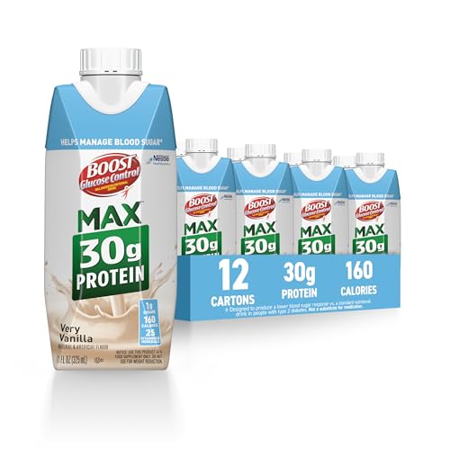 BOOST Glucose Control Max 30g Protein Nutritional Drink Very Vanilla 11 Fl Oz (Pack of 12) Packaging May Vary
