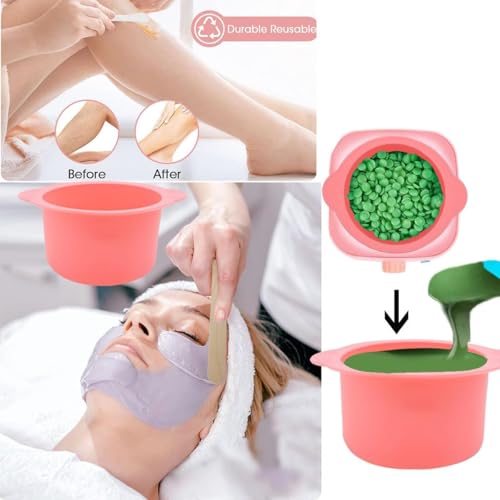 Image of Silicone Wax pot Liner, Silicone Wax Bowl Warmer liner, Non-Stick Melt Pot Replacement, Reusable Melt Liner with 50 Pcs Waxing Sticks Body Hair Removal 14 oz Pink