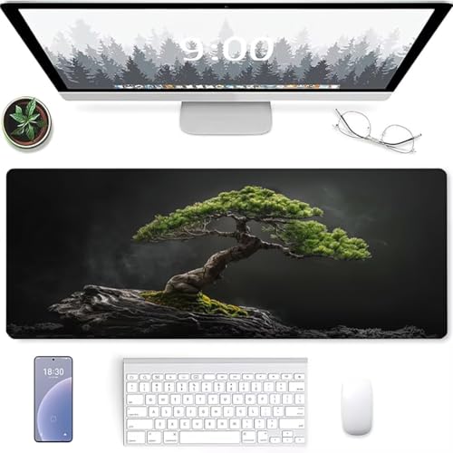 YALNSENN Mouse Pad Large, 1000 x 500 x 3mm Mice Pad with Non-Slip Rubber Base, Mouse Mats for Comters Durable Stitched Edges, Neoprene Smooth Surface for Laser and Optical Mouse Mat, Green Tree