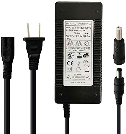 Abakoo 29.4V 2A UL Charger Power Supply Adapter for 24V 29.4V 7S Lithium Battery Pack with DC 5.5x2.1mm/5.5x2.5mm Plug