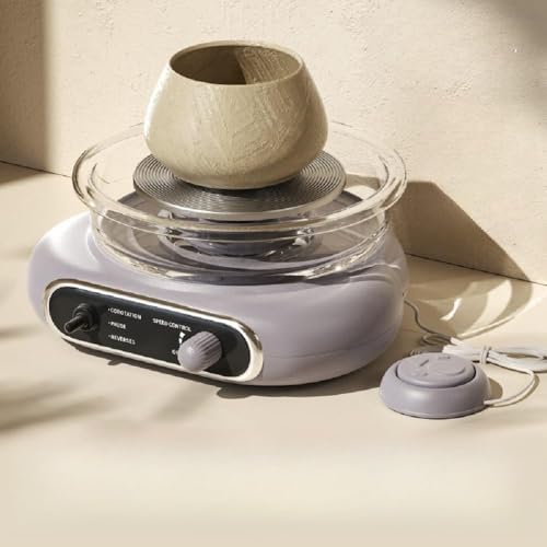 Wyazziv 電動ろくろ 陶芸機、ミニ電動ろくろ、 取り外し可能 陶芸機 無段階速度調節、フットペダル付 セラミック粘土ツール、 大人子供用DIY粘土アー、ホームトレイ彫刻、初心者向けキット付き、正/逆方向回転調節 自宅/家庭用/業務用/DIY (グレー