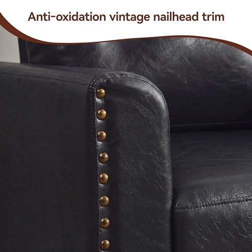 Image of 34.3 inch Faux Leather Modular Sectional Single Couch, Vintage PU Leather Accent Sofa Chairs with Nailhead Trim for Sofas, Mid Century Modern Tufted Chair for Living Room, Bedroom, Office, Black