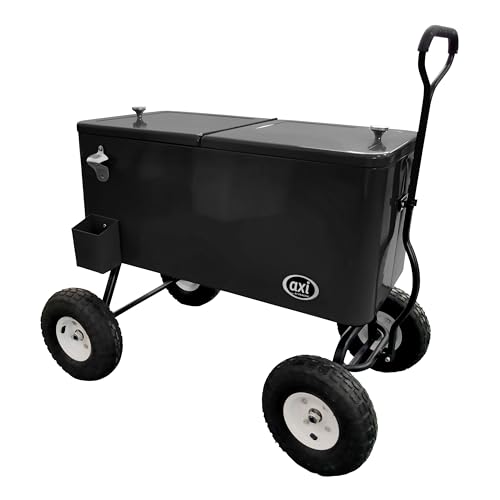 AXI Refrigerador de bebidas retro negro | Carro refrigerador / refrigerador con ruedas – 76 litros | nevera portátil para el jardín/exterior