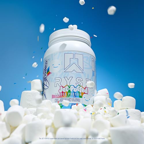 ryse loaded protein powder - jet-puffed marshmallow - 25g whey protein isolate amp concentrate with prebiotic fiber amp mcts - low carb low sugar digestive-friendly - 27 servings  2 lb tub