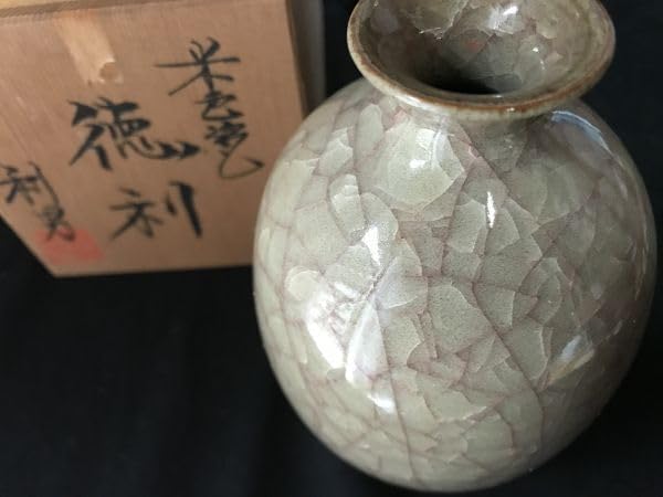 花瓶 氷裂貫入 (古川利男) 京都清水焼陶芸家「古川利男」作氷裂貫入