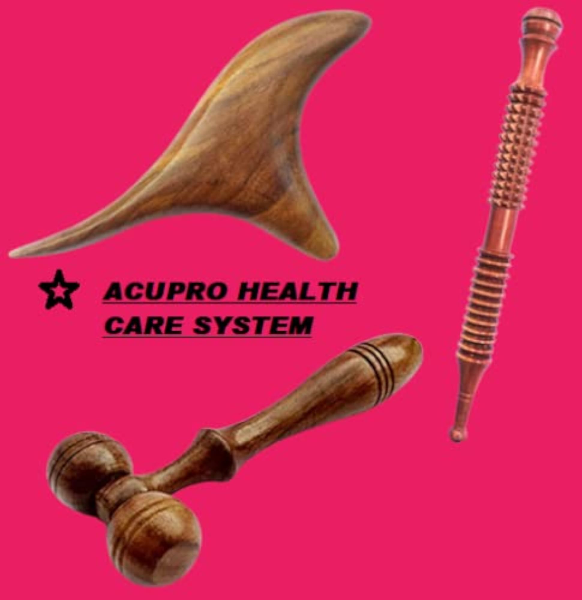 Gua Sha Massager, Facial Roller & Sujok Jimmy Wooden Set