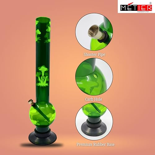 Image of METIER 16 inch bongsmoke Single Bulb Acrylic(Plastic) Waterpipe Bong Rolling Pipe Portable Hookah Hukka Vape Bongs Bottle Size 40cm Color Green