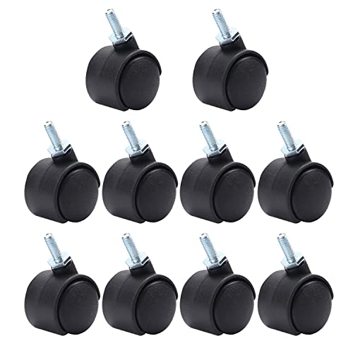 MroMax 1.15 Inch Swivel Caster Wheels 360 Degree Threaded Stem Caster Wheel, M6 x 15mm Black Tone 10pcs