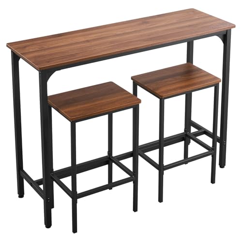 VEVOR Bartisch-Set (3-TLG.) mit 2 Barhocker & abgerundeten Kanten, rechteckiger Kneipentisch Stehtisch (120 x 40 x 90 cm), Bistrotisch Esstisch rustikales Braun Schwarz, geeignet für Büro Minibar