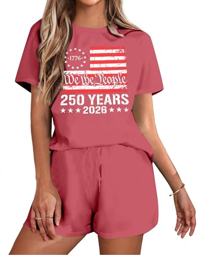 Image of VILOVE 4th of July 2 Piece Sequin Outfits Women Star Stripe Shirts and Short Sets Casual Patriotic Shirt Summer Set