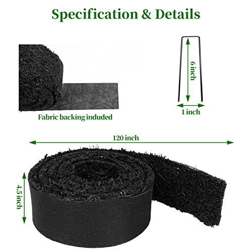 Harmiden Rubber Mulch for Landscaping Recycled Rubber Mulch Mat Roll Black Permanent Edging Border 120” x 4.5”