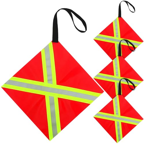 Mindsoft 4 Pcs Safety Red Tow Flag for Truck Reflective Warning Kayak Red Flag Truck Loads Safety Signs for Trailer Hauling Hunting Bike Canoe Trailer Hauling Warning Accessories Kit(Square)